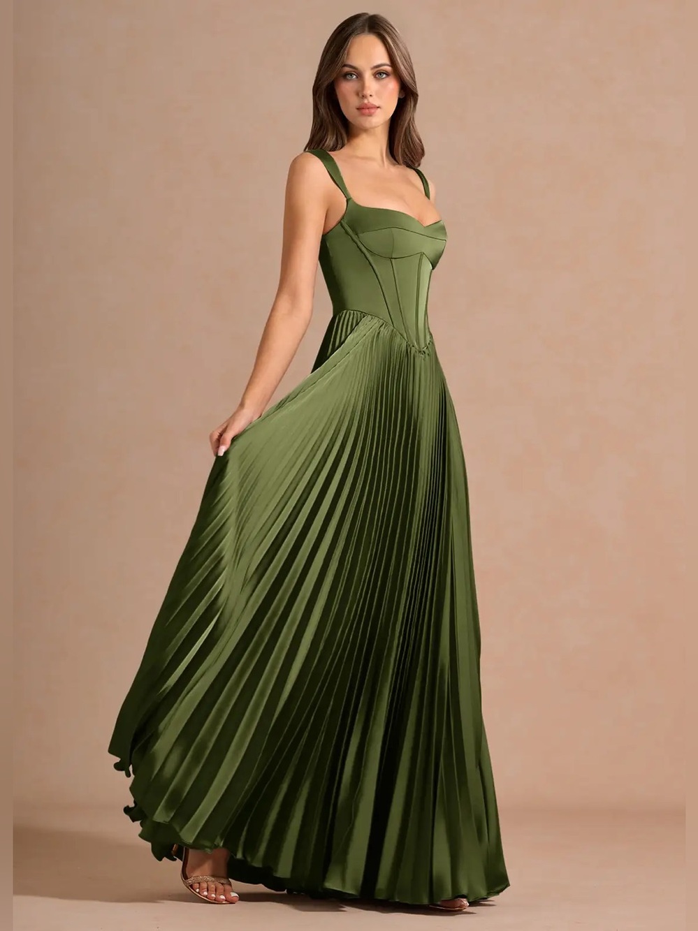 Azazie Atelier Avenelle Olive Maxi Dress - Picture 2 of 8